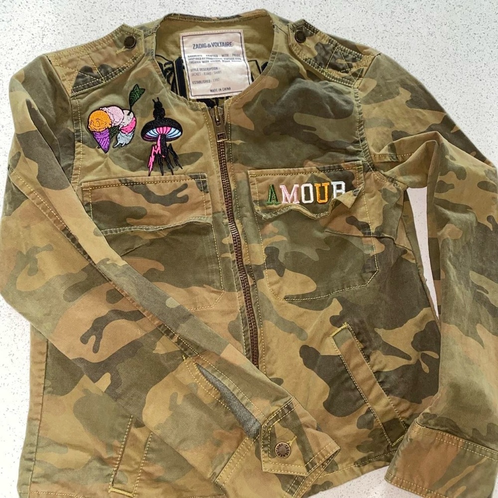 Zadig and Voltaire Kavys Camou Brode Camouflage Embroidered Military Jacket - XS